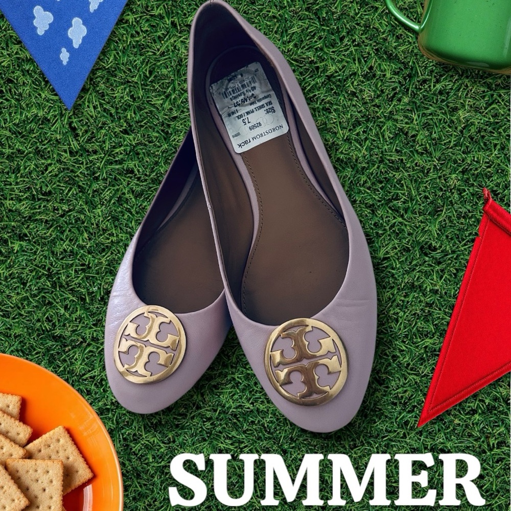Tory Burch Pink and Gold Ballet Flats with Iconic Medallion